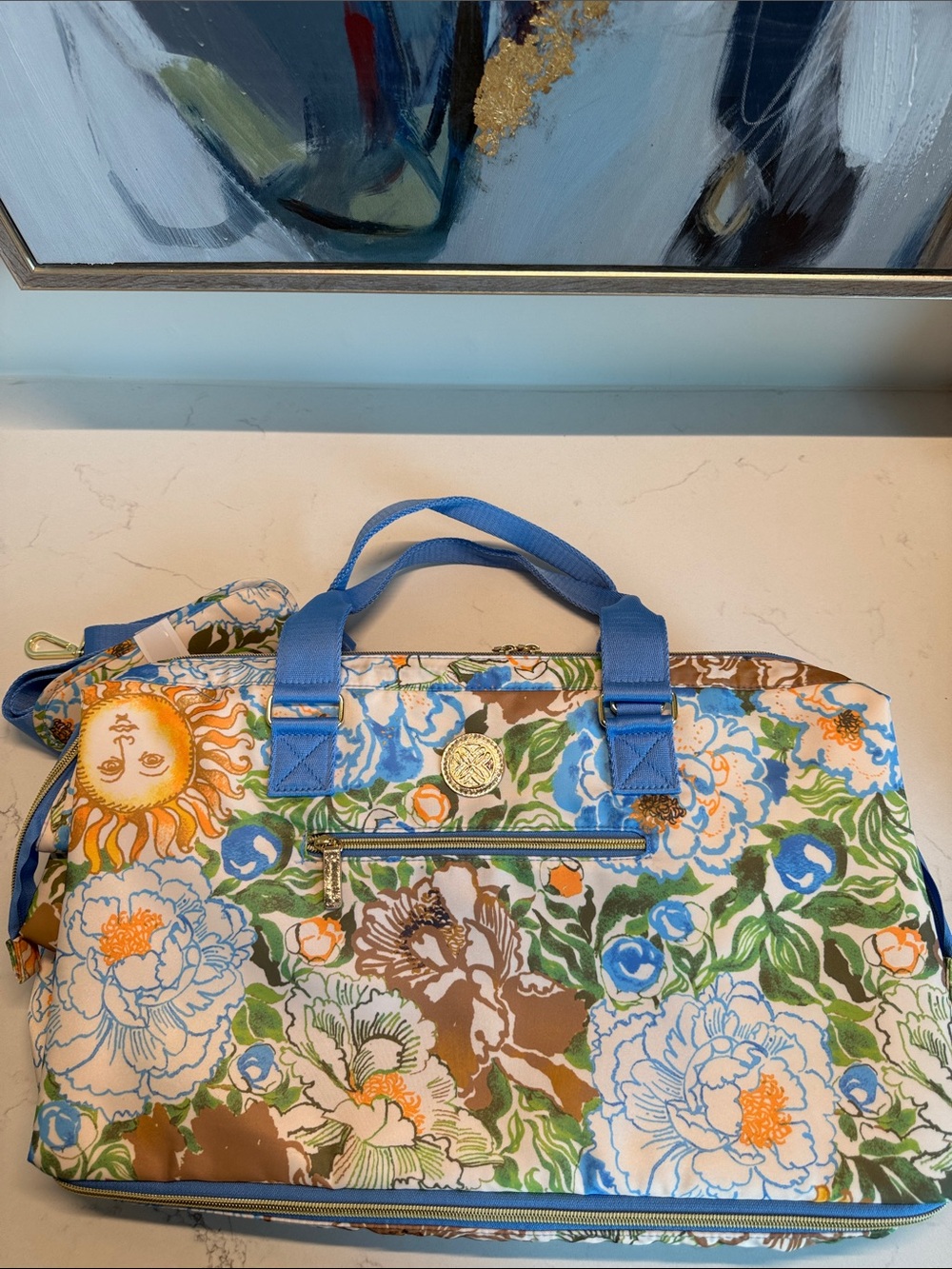 Lilly Pulitzer Floral Sun Canvas Travel Bag - Blue and Green